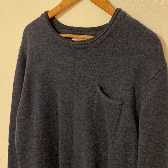 Carbon 2 Cobalt Dark Blue Sweater with Pocket Marled Heavyweight L Merino Wool - Picture 5 of 10